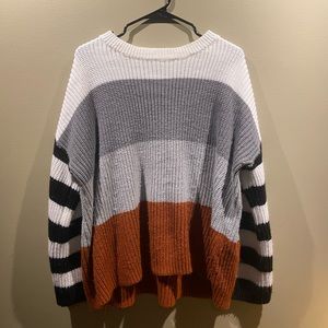 MEROKEETY Women's Crew Neck Long Sleeve Color Block Knit Sweater Casual Pullover